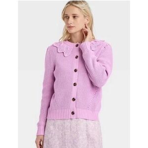 Who What Wear Lilac Puff Sleeve Button-Up Cardigan